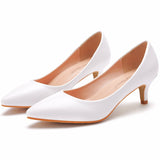 Low-cut pointed-toe shoes low heel professional white high heels commuter workplace women's shoes
