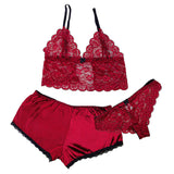 Sexy home underwear sexy thin lace bra panties three-piece suit shorts