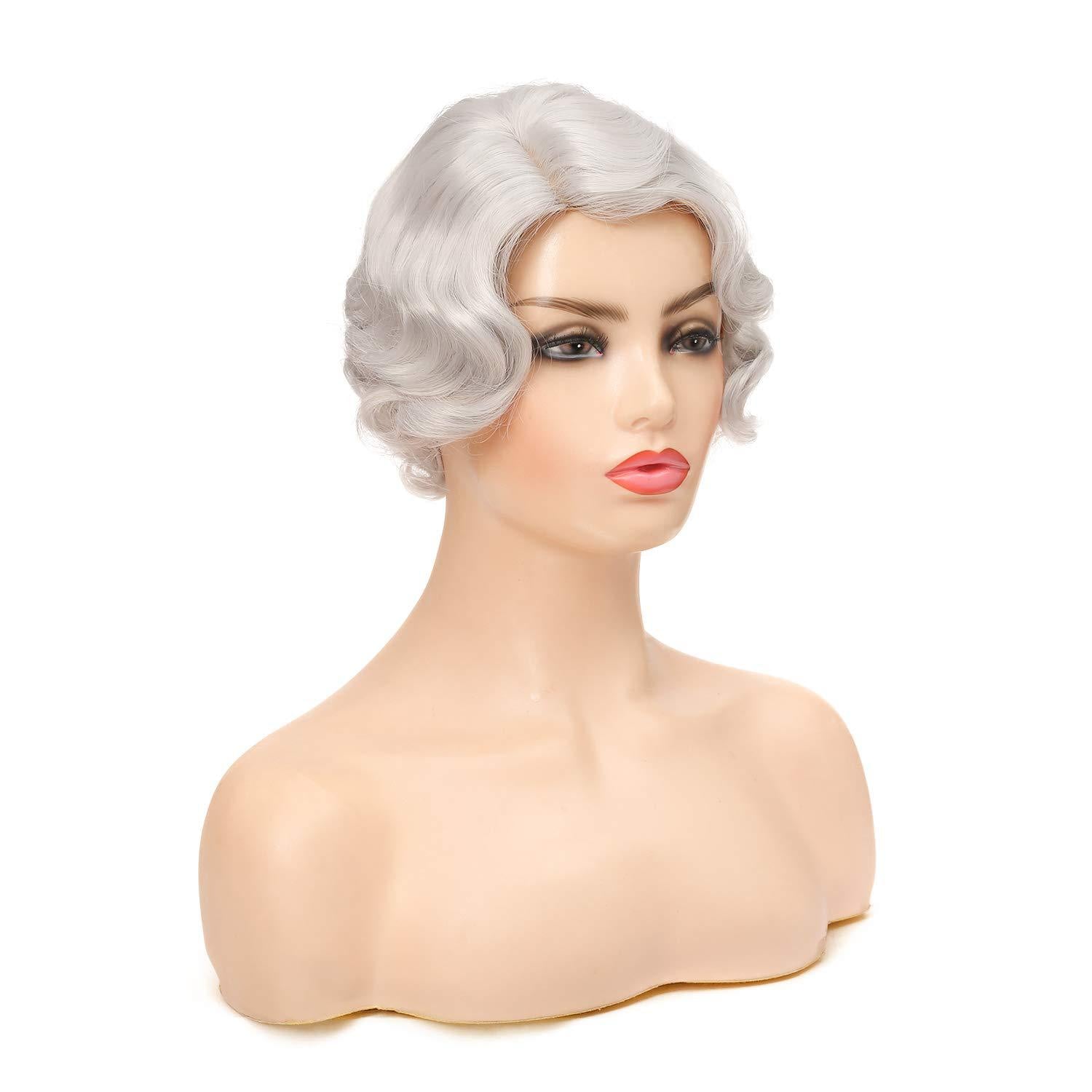 Middle point retro short curly wave head short wave classical water wave pattern wig head set