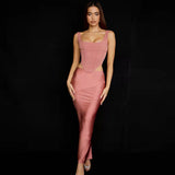 Women's Open Back Suspender Mesh Hip Wrap Two-piece Slit Long Skirt