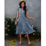 Women's V-neck Ruffle Sleeve Floral Dress