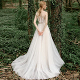 A-Line Sweep-Brush Train Lace Tulle Wedding Dress