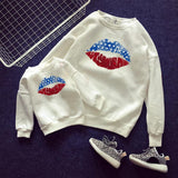 Cartoon lip print mother And daughter cotton sweater For Mom And Me