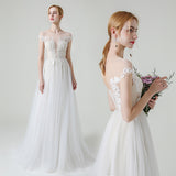 A-Line Sweep-Brush Train Lace Tulle Wedding Dress