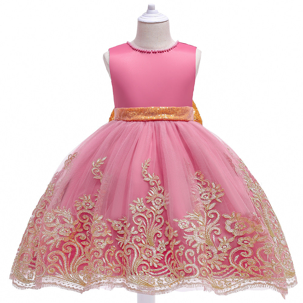 New Girl's Dress Embroidered Gauze Pompous Skirt Girl's Dress Children's Performance Dress