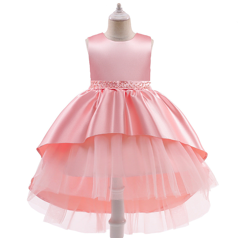 New Girls Dress In Children Pure Color Gauze Pompous Skirt Runway Princess Dress Host Dress