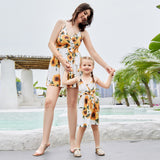 V-neck sunflower dress slim fit parent-child dress