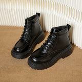 Autumn new patent-leather boots platform lace up booties