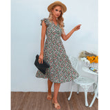 Women's V-neck Ruffle Sleeve Floral Dress