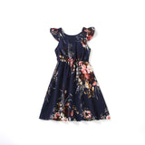 Parent-child V-neck printed waist-controlled dress