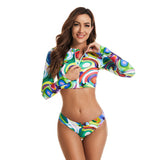 Long Sleeve short vest surfing suit split swimsuit Three-Piece Set