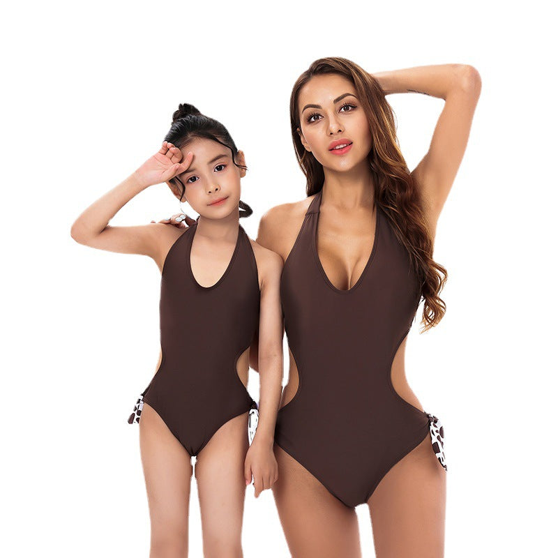 New sexy solid color one-piece parent-child swimsuit for Mom and Me