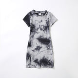 Printed rib parent-child dress round neck tie-dye dress