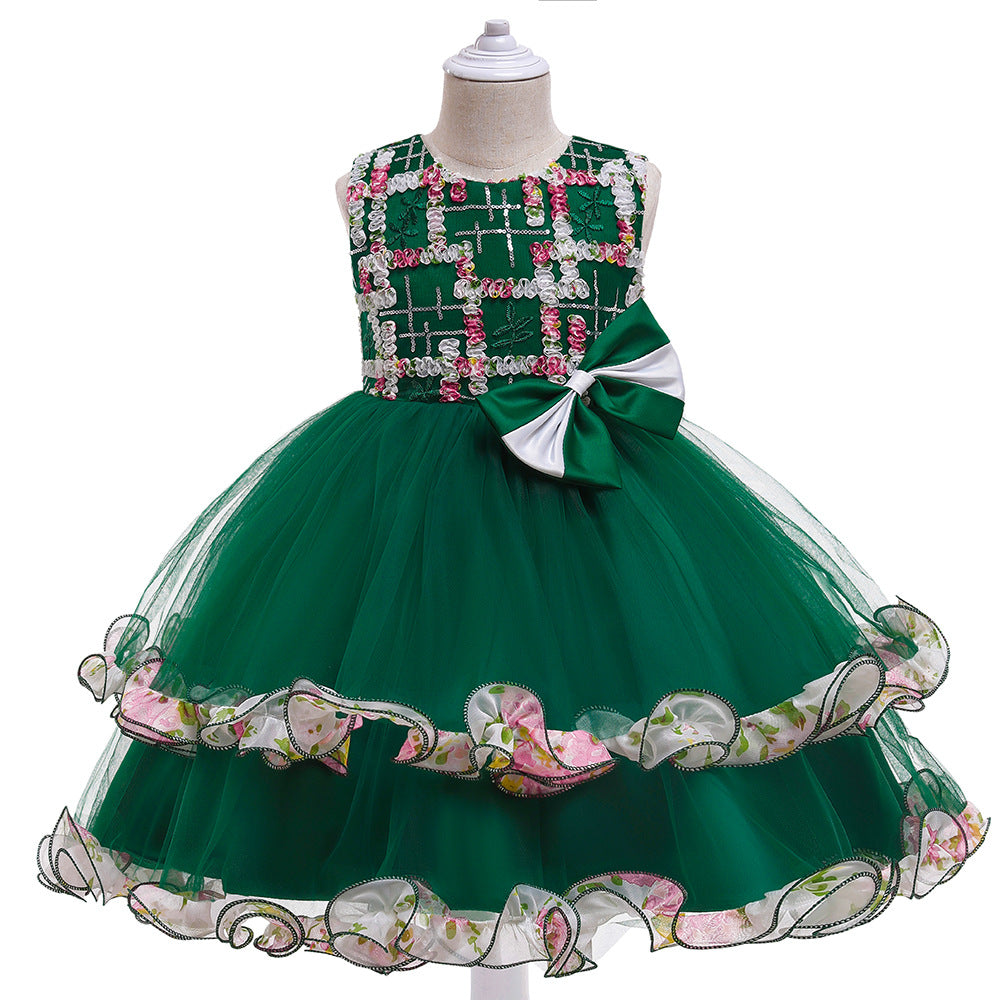 New Children's Dress Princess Dress Party Birthday Show Dress Piano Show Cake Gauze Dress