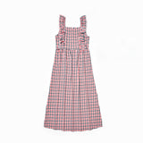 Plaid printed off-the-shoulder dress parent-child dress