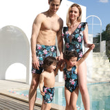 Family Matching nylon flower print parent-child swimwear