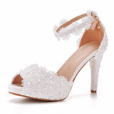 Large size peep-toe high-heeled sandals platform sandals Stiletto Heel lace beaded wedding shoes
