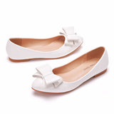 Fashion white pointed flat pumps women's women's shoes for work bowknot women's shoes plus size bridal shoes wedding shoes