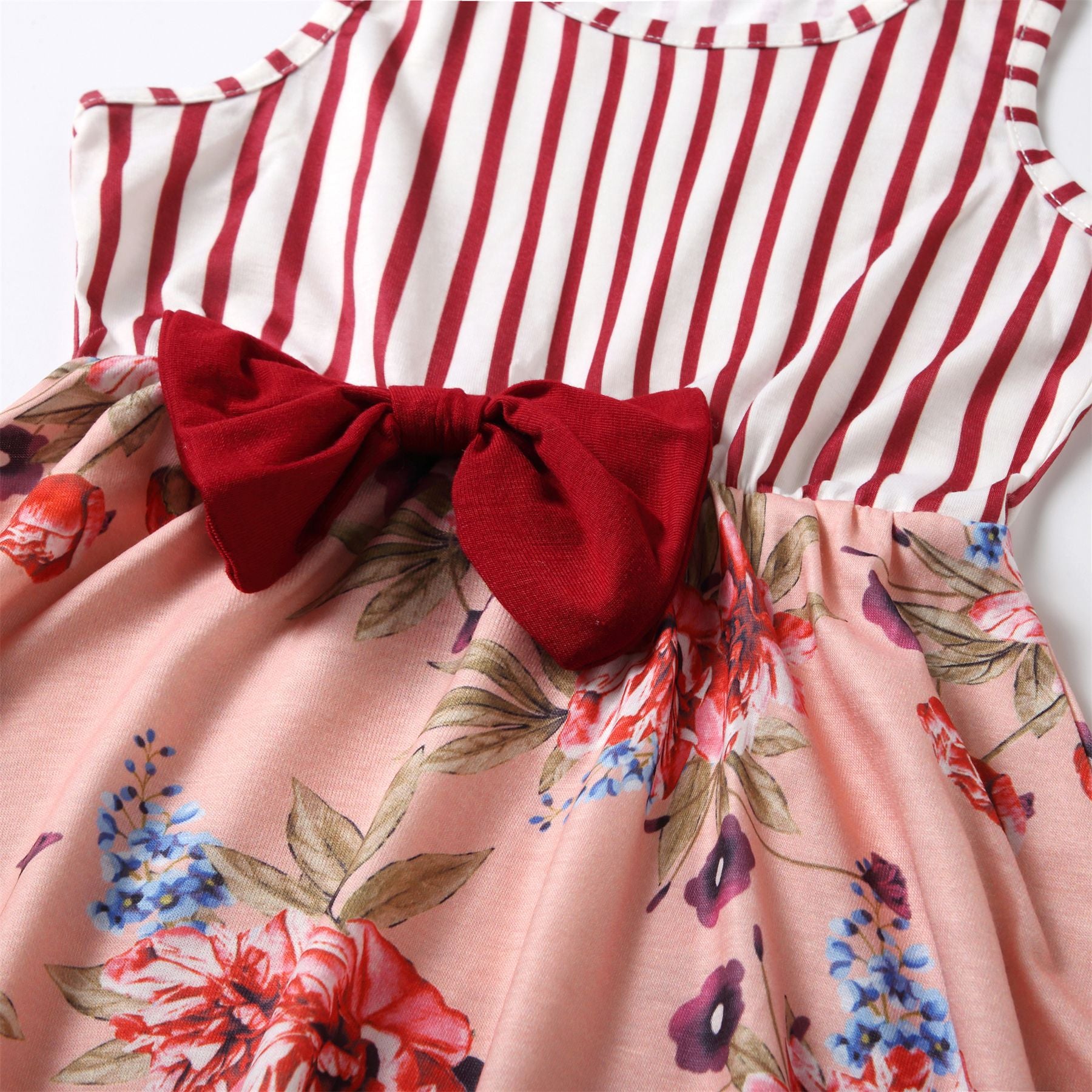 Flower stripe stitched bow dress parent-child dress