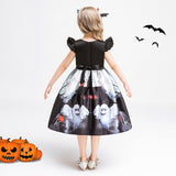 Children Girls Princess Dress Castle Witch Print Dress Halloween Costume Dress