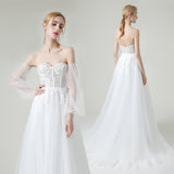 A-Line Sweep-Brush Train Lace Tulle Wedding Dress