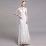 Sheath-Column Floor Length Lace Wedding Dress