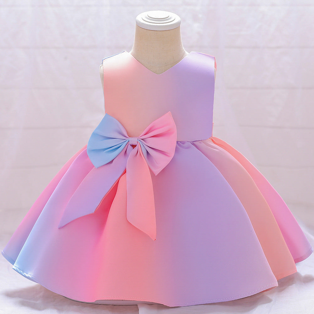 New Children's Dress Princess Dress Colorful Gradient Bow Pompous Dress Children's Runway Dress