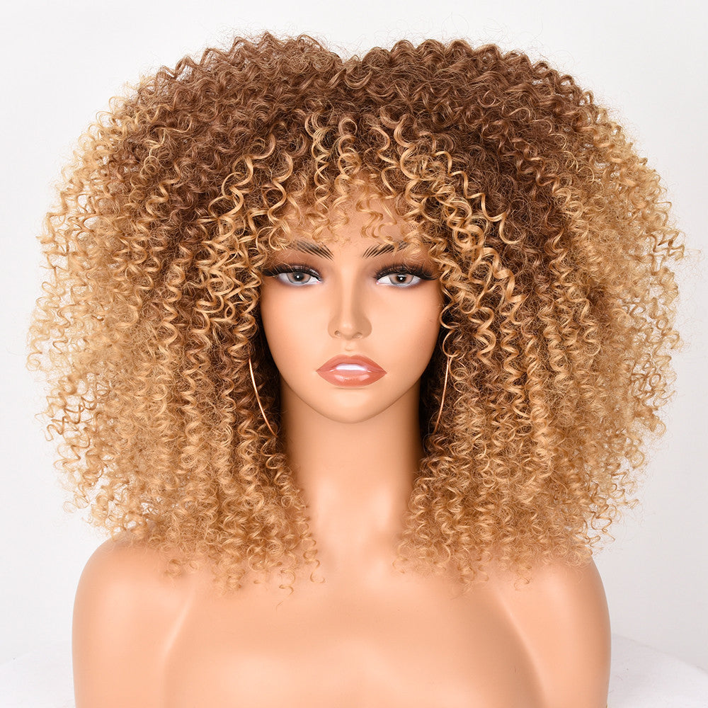 Small curly head cover with bangs chemical fiber wig multicolor