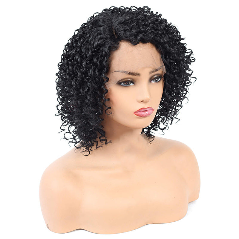 Front lace partial curl wig short curl chemical fiber wig headgear wigs