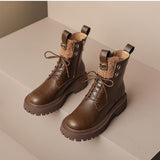 Thick-soled round toe vintage leather boots