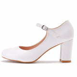 Chunky heel white bridal princess shoes