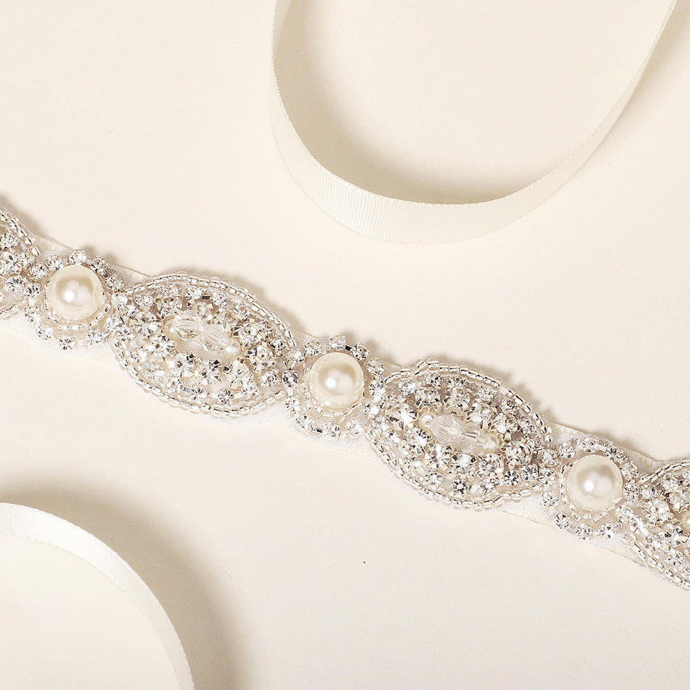 Hand-sewn rhinestone pearl belt wedding accessories
