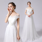 A-Line Sweep-Brush Train Lace Tulle Wedding Dress