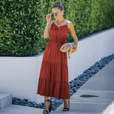 Women's Sexy Backless Ruffle Dress Long Skirt