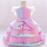 New Children's Dress Sequins Multicolor Multi-Layer Cake Skirt Pompous Gauze First Birthday Dress Children's Performance Clothing