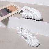 White shoes soft bottom soft leather sports board shoes White flat bottom women's shoes
