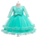 Children's Dress Long Sleeve Pure Color Gauze Pompous Dress Children's Host Dress