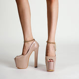 Women's pearl buckle chain peep toe hollowed sandals high heels