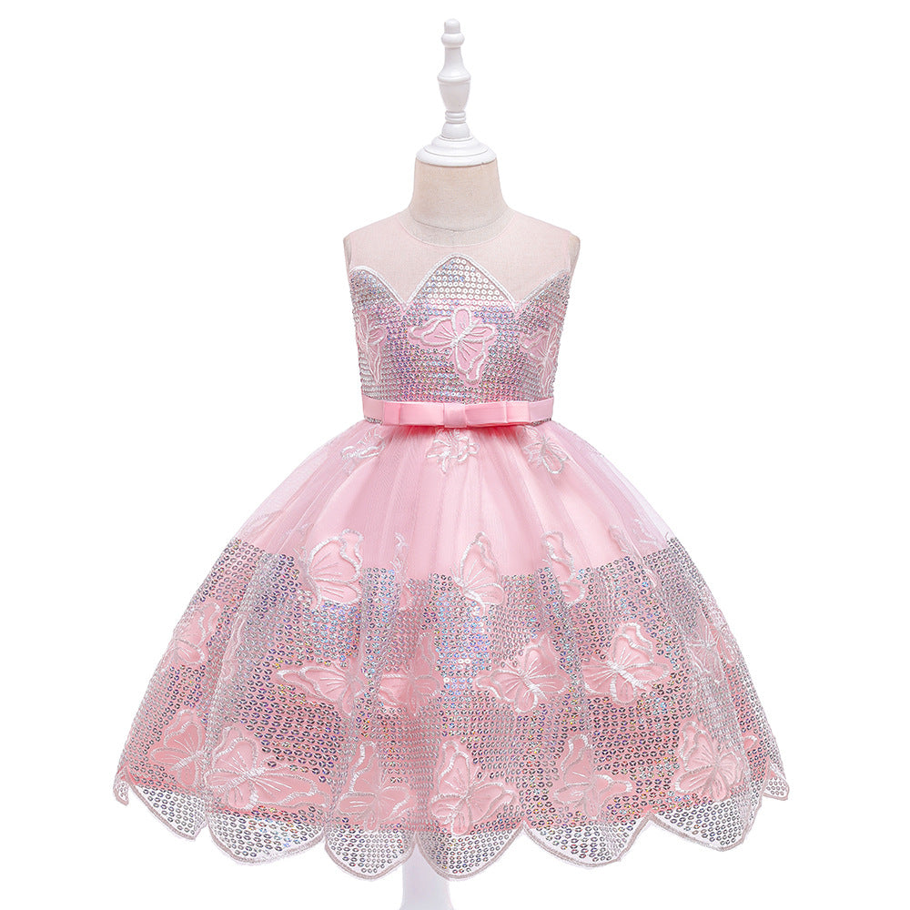New Princess Dress Children's Dress Sequined Butterfly Embroidered Pompous Dress Runway Dress Flower Child Dress