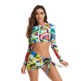 Long Sleeve short vest surfing suit split swimsuit Three-Piece Set