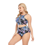 Printed large size split swimsuit hollow bikini