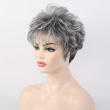 Gradient gray white wig headgear women's curly hair chemical fiber headgear