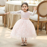 Girl's Birthday Long Sleeved Gauze Fluffy Gauze Lace Princess Dress