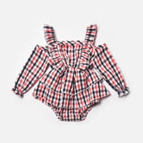 Plaid printed off-the-shoulder dress parent-child dress