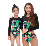 Parent-child swimwear long sleeve printed one-piece bikini surfing snorkeling swimsuit for Mom and Me