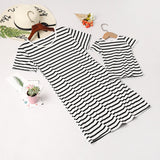 Fashion striped parent-child mid-length T-shirt for Mom and Me