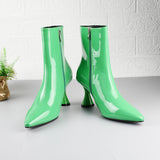 Women's pointed-toe boots patent leather fashion mid heel slip-on boots for women plus size
