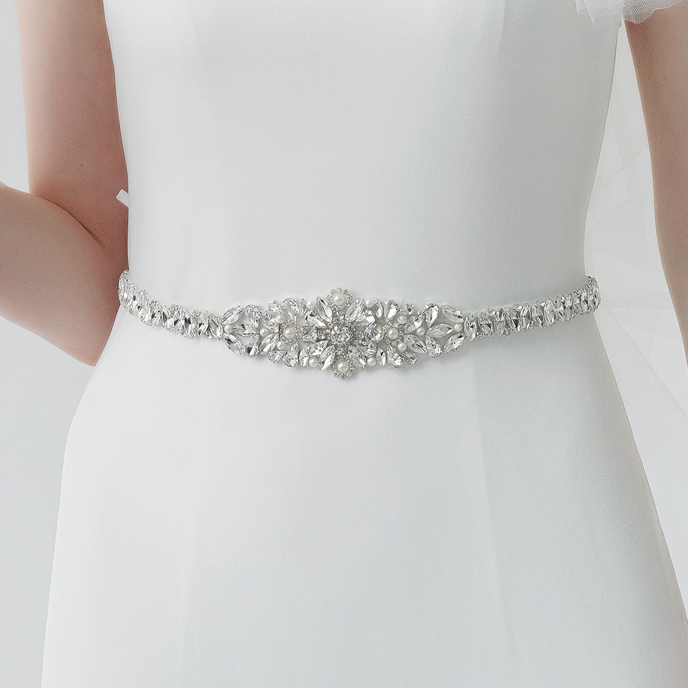 Bridal rhinestone Pearl ribbon belt