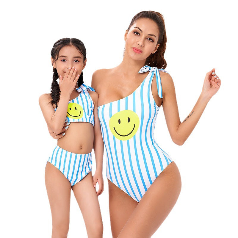 Swimsuit parent-child cute smiley face new bikini mother and daughter swimsuit for Mom and Me