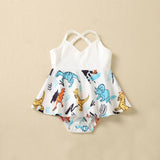 Women's dinosaur parent-child dress mother-daughter sleeveless suspender dress